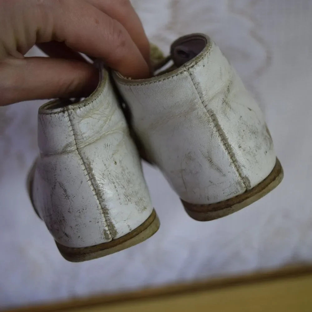 Vintage 1930s-40s Childrens Shoes Cracked Patina Rustic Farmhouse Baby Decor